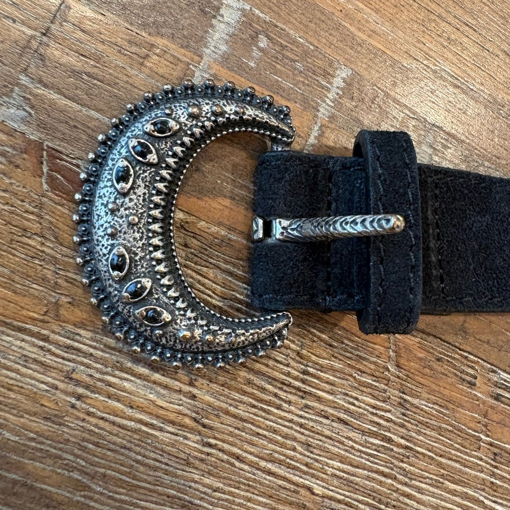 Sezane Black Belt with Ornate Silver Buckle